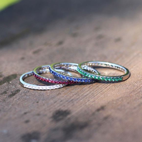 Ruby, Emerald or Sapphire Skinny Bands Sterling Silver 925, Stacking rings - Picture 8 of 13